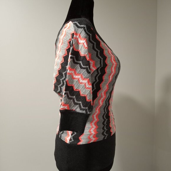 POOF BROWN|GREY STRIPED GEOMETRIC SHORT SLEEVE KNIT TOP WOMEN SIZE M - Picture 8 of 8